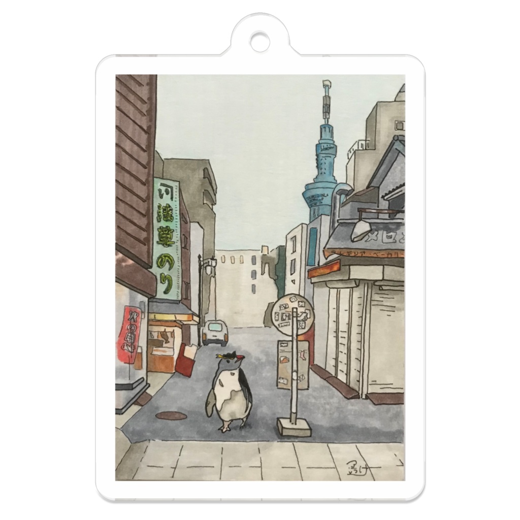 浅草を散策するペンギン