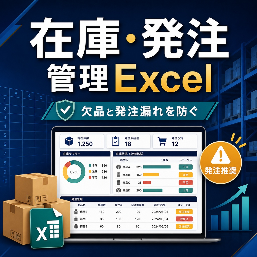在庫・発注管理Excel｜現在庫・欠品・推奨発注数を自動計算