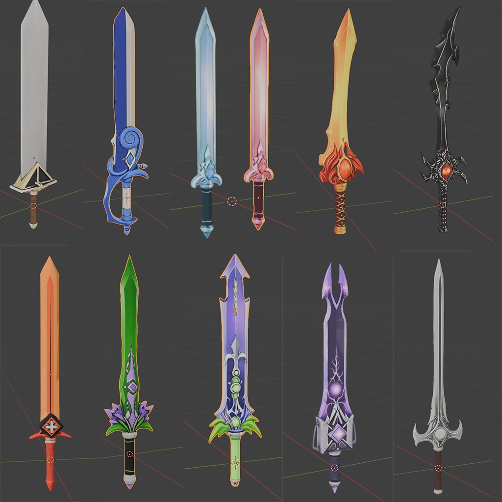 【3Dモデル】10の顔を持ちそうなデザインの剣