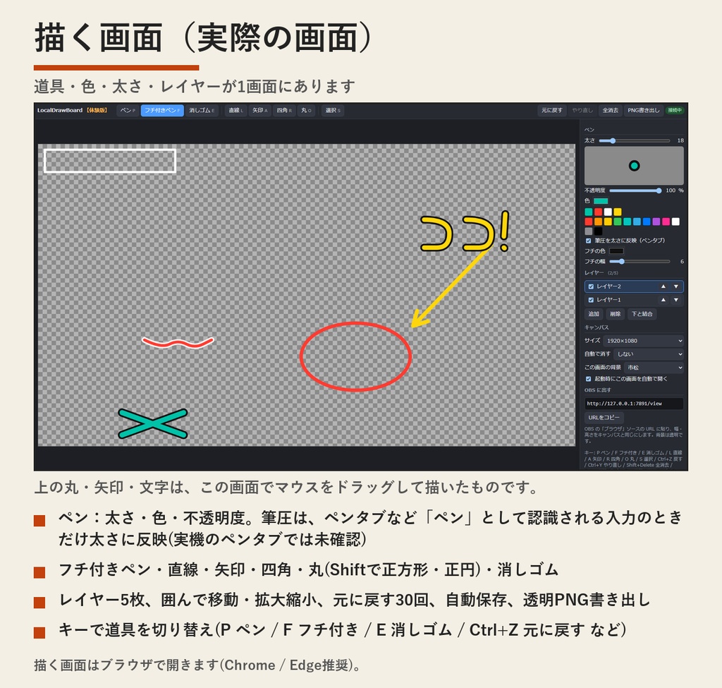 【無料の体験版】配信らくがきボード LocalDrawBoard | 全機能が使える。OBSへの表示は起動から10分まで(Windows)
