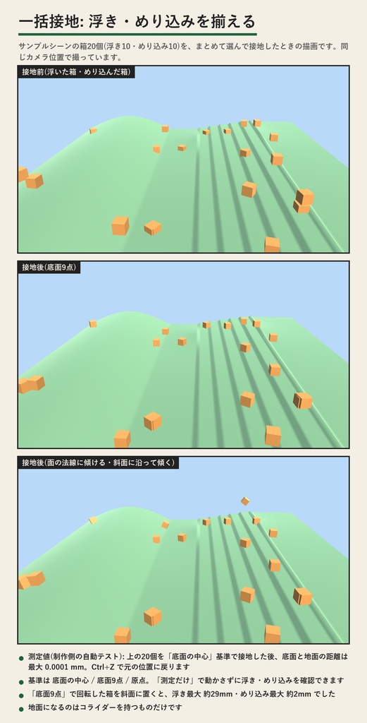 PlaceKit(一括接地・円周に等間隔配置・Spline沿い配置・Unityエディター拡張) | 置いたものを地面へ・円に・Splineに沿って(買い切り)