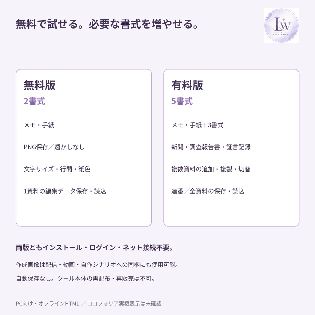 【無料版あり】TRPG手掛かり・証拠品メーカー|5書式+オフライン編集