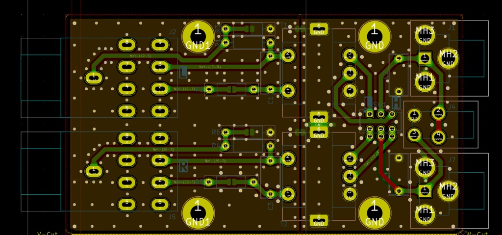 オーディオインタフェース用 バランス―アンバランス変換基板 完成品
