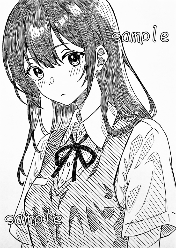 専用　絵画　手描きイラスト　原画　鉛筆画　ドローイング　リボン 今日描いた原画（毎日チャレンジ104日目）