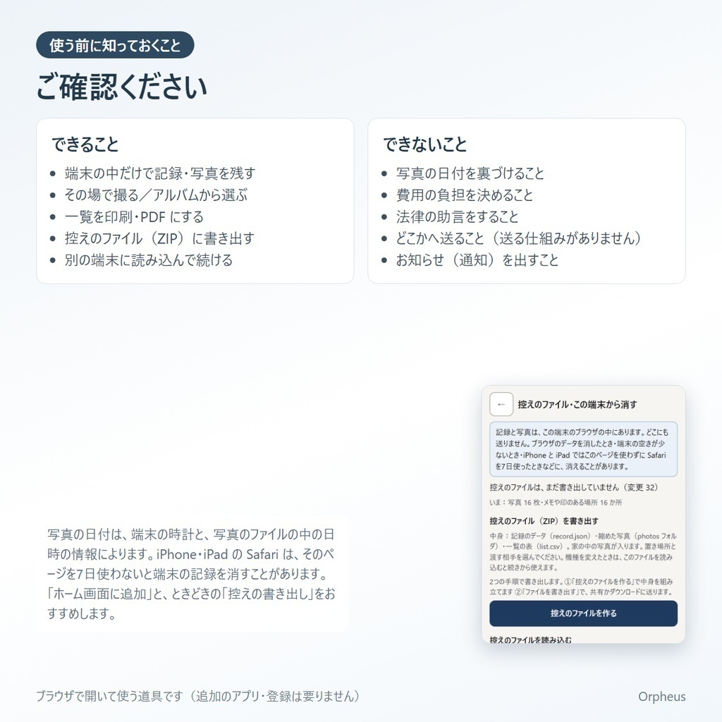 入居の日の写真記録 無料版(撮る順番43か所・退去の前の見比べ・1か所2枚まで)