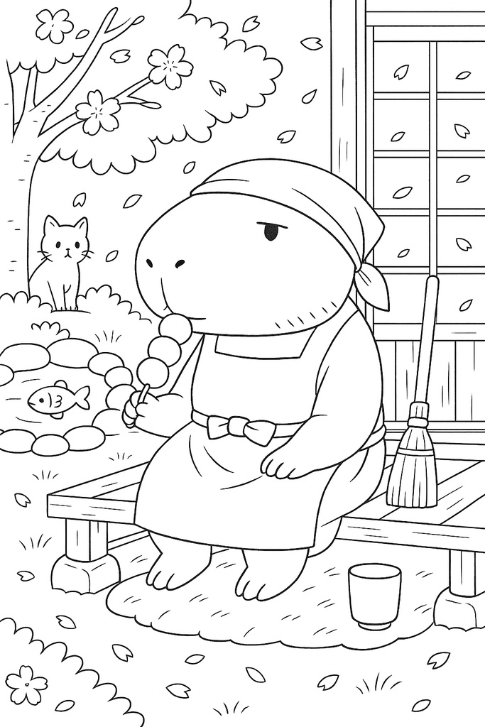 カピバラ父さんのぬりえ 〜縁側でほっこり編〜