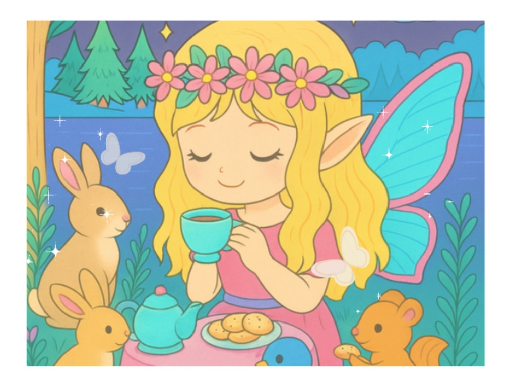 🌿妖精たちの午後。森のティーパーティーぬりえ🌿