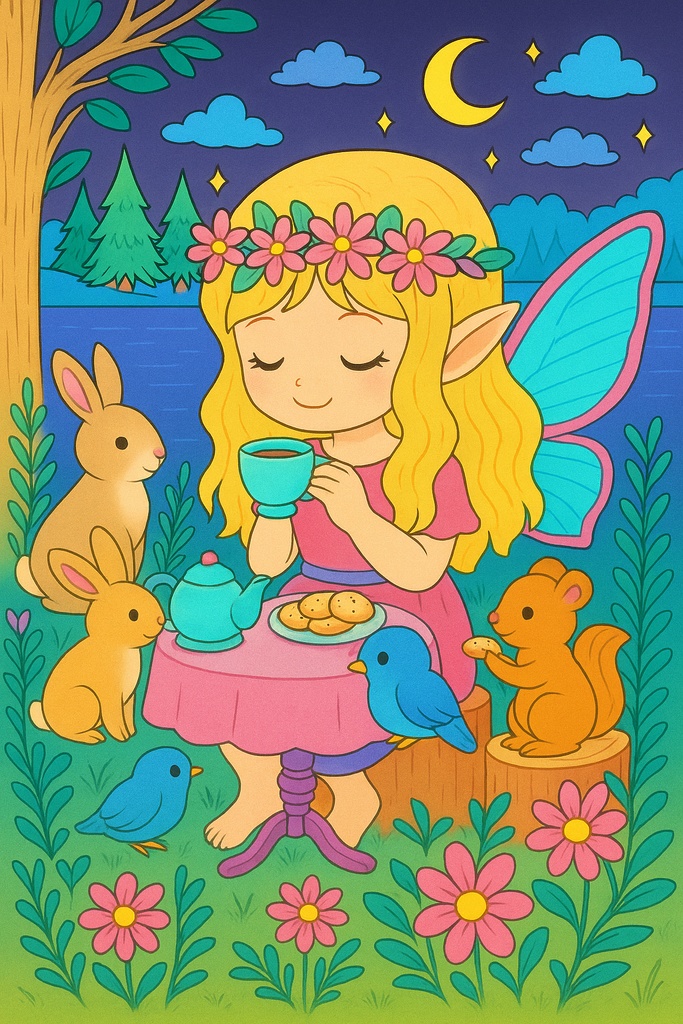 🌿妖精たちの午後。森のティーパーティーぬりえ🌿