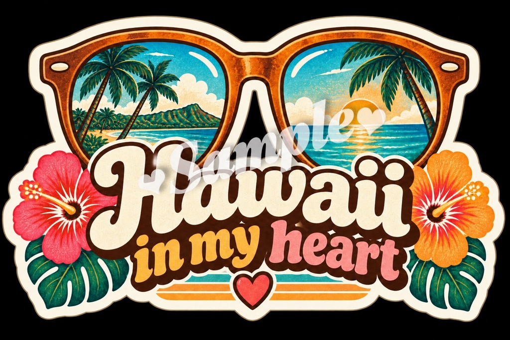 【Canva対応】70年代ハワイアンシリーズワードステッカー70’s HAWAII WORD STICKERS|レトロハワイアン PNG素材 15枚+BONUS 1枚