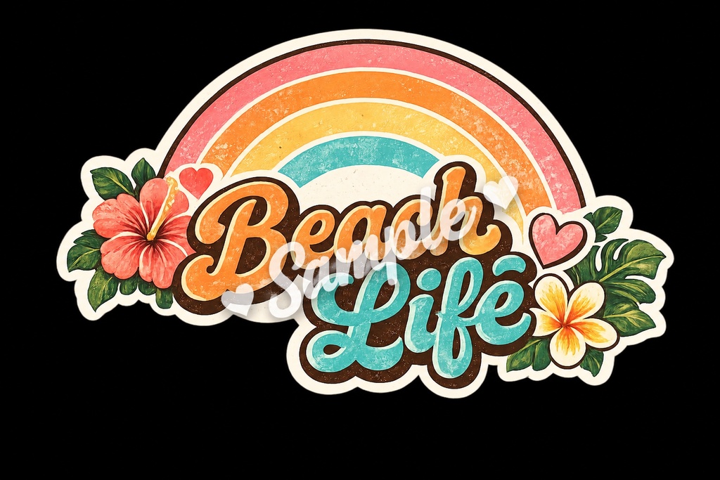 【Canva対応】70年代ハワイアンシリーズワードステッカー70’s HAWAII WORD STICKERS|レトロハワイアン PNG素材 15枚+BONUS 1枚