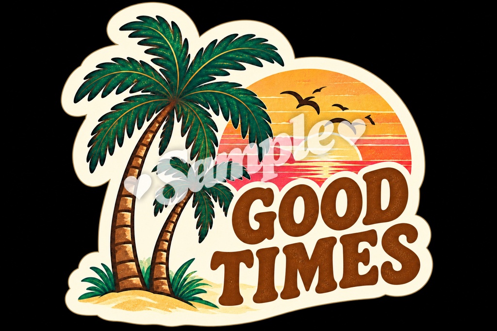 【Canva対応】70年代ハワイアンシリーズワードステッカー70’s HAWAII WORD STICKERS|レトロハワイアン PNG素材 15枚+BONUS 1枚