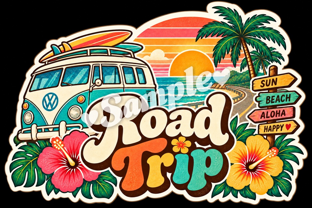 【Canva対応】70年代ハワイアンシリーズワードステッカー70’s HAWAII WORD STICKERS|レトロハワイアン PNG素材 15枚+BONUS 1枚