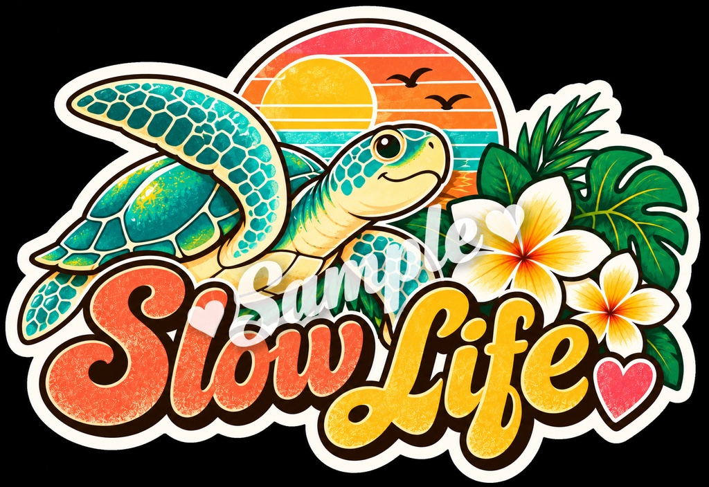 【Canva対応】70年代ハワイアンシリーズワードステッカー70’s HAWAII WORD STICKERS|レトロハワイアン PNG素材 15枚+BONUS 1枚