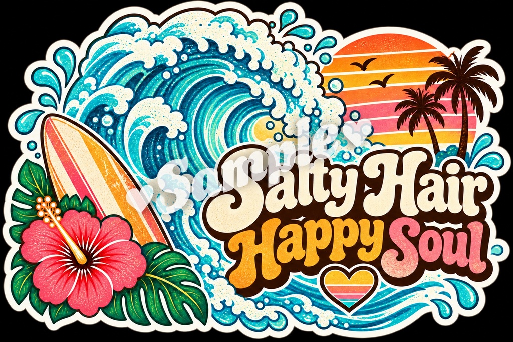【Canva対応】70年代ハワイアンシリーズワードステッカー70’s HAWAII WORD STICKERS|レトロハワイアン PNG素材 15枚+BONUS 1枚