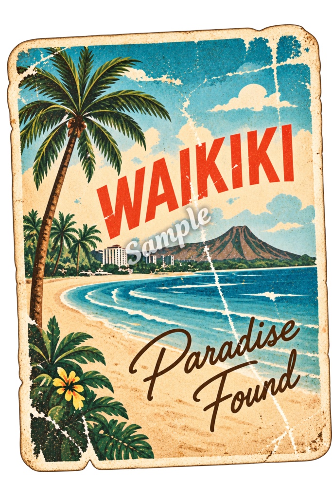 【Canva対応】70年代ハワイアンシリーズクリップアート70’s HAWAII CLIPART COLLECTION|背景透過PNG 26点