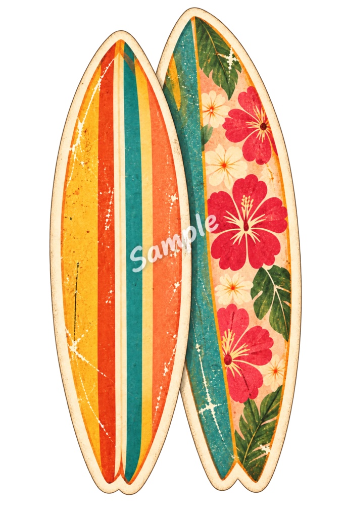 【Canva対応】70年代ハワイアンシリーズクリップアート70’s HAWAII CLIPART COLLECTION|背景透過PNG 26点