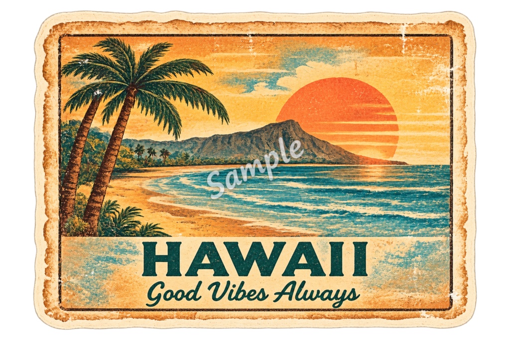 【Canva対応】70年代ハワイアンシリーズクリップアート70’s HAWAII CLIPART COLLECTION|背景透過PNG 26点