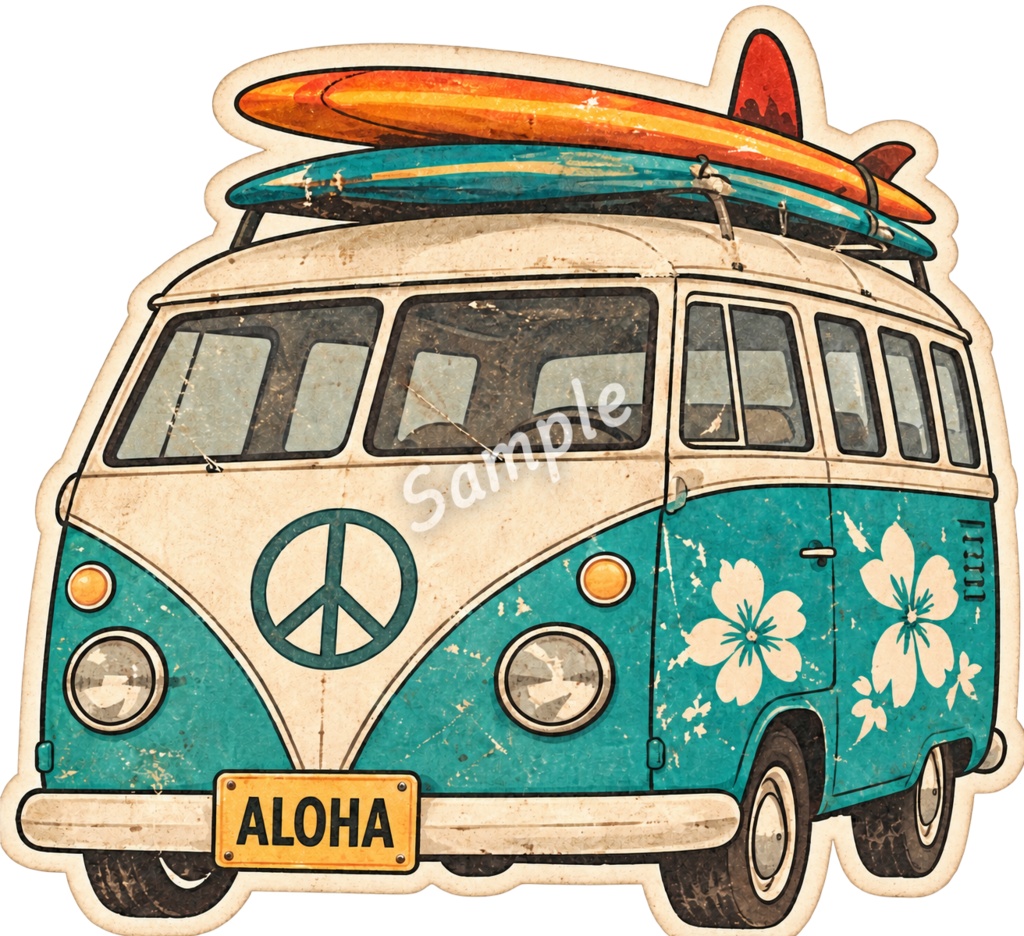【Canva対応】70年代ハワイアンシリーズクリップアート70’s HAWAII CLIPART COLLECTION|背景透過PNG 26点