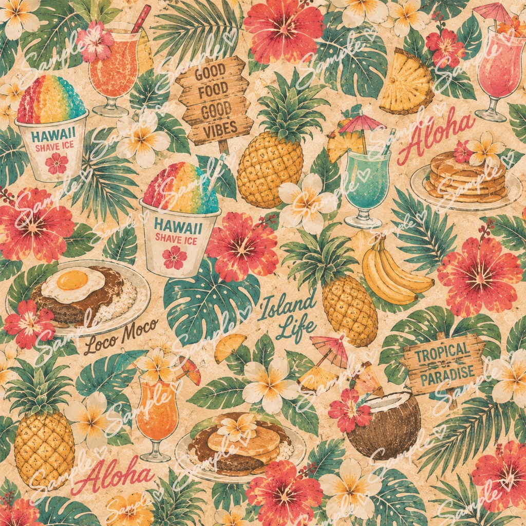 70年代ハワイアンシリーズ70’s Hawaiian Digital Paper|レトロハワイアン デジタルペーパー 14枚セット