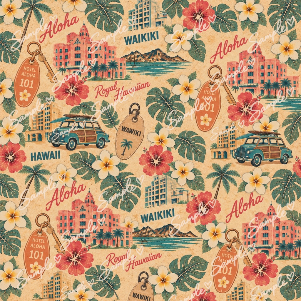 70年代ハワイアンシリーズ70’s Hawaiian Digital Paper|レトロハワイアン デジタルペーパー 14枚セット
