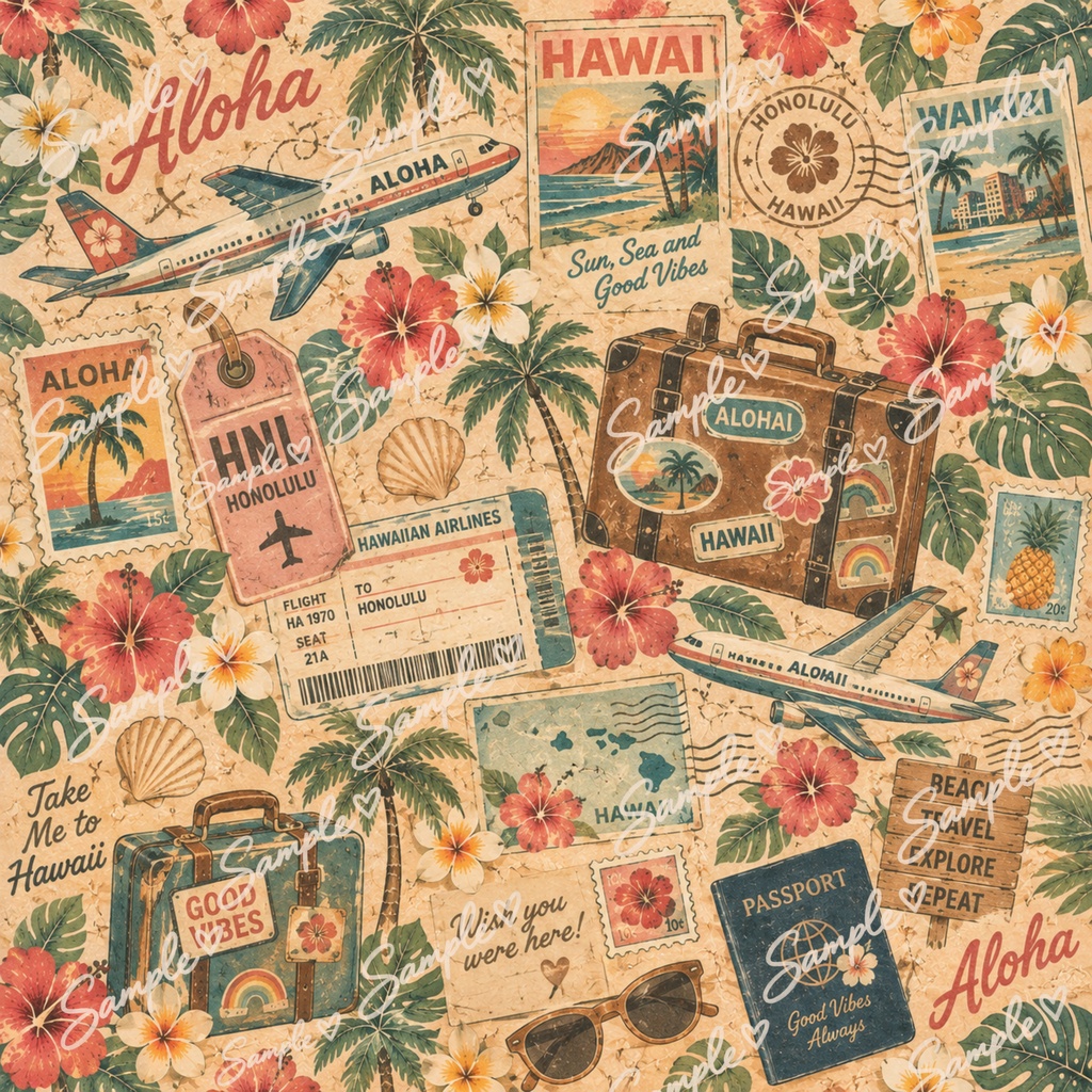 70年代ハワイアンシリーズ70’s Hawaiian Digital Paper|レトロハワイアン デジタルペーパー 14枚セット
