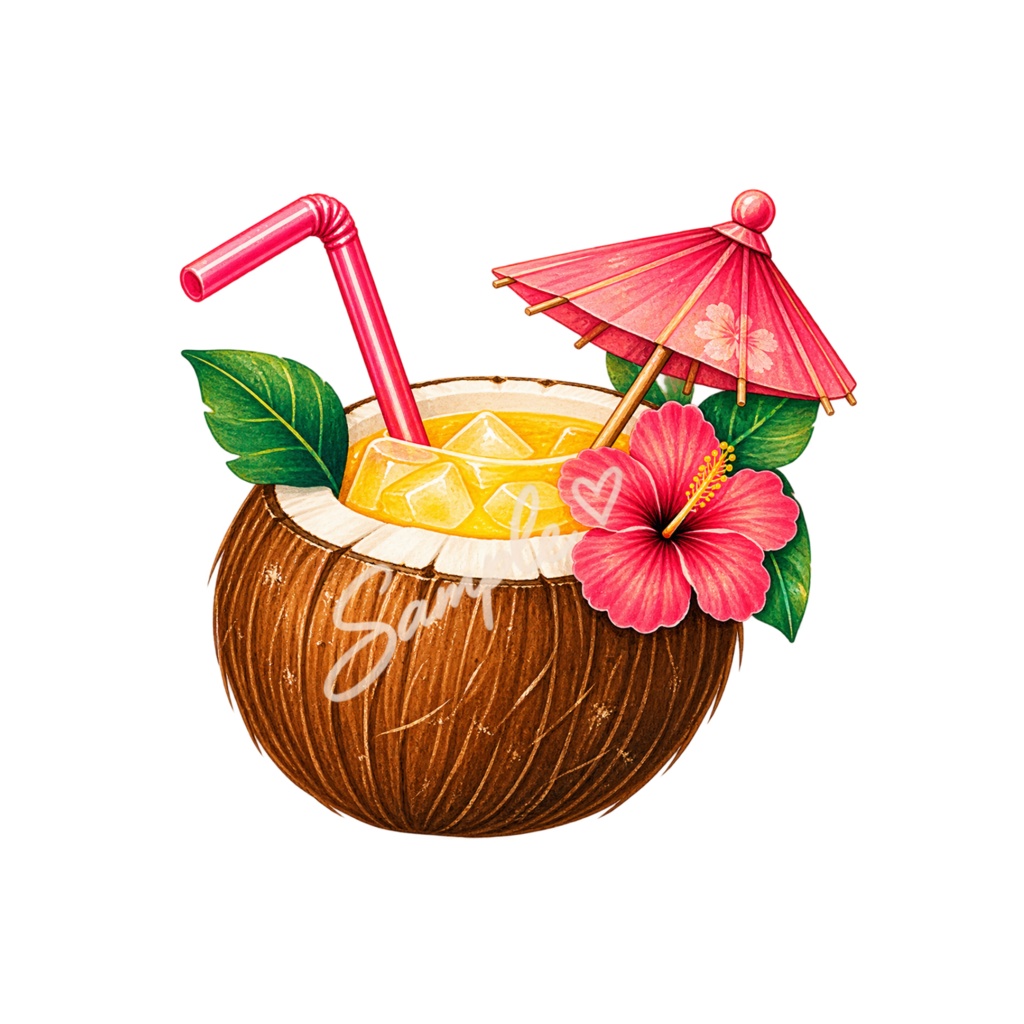 【Canva対応】70年代ハワイアンクリップアート70’s HAWAII CLIPART SET Version 2|レトロハワイアン PNG素材 35点
