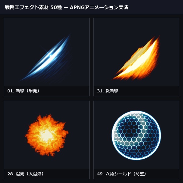 【無料サンプル有】動く戦闘エフェクト素材 50種(斬撃・打撃・銃撃・魔法・回復・バリア)色&角度変更ツール付|APNG・透過PNG・スプライトシート【ココフォリア・TRPG・ゲーム制作】