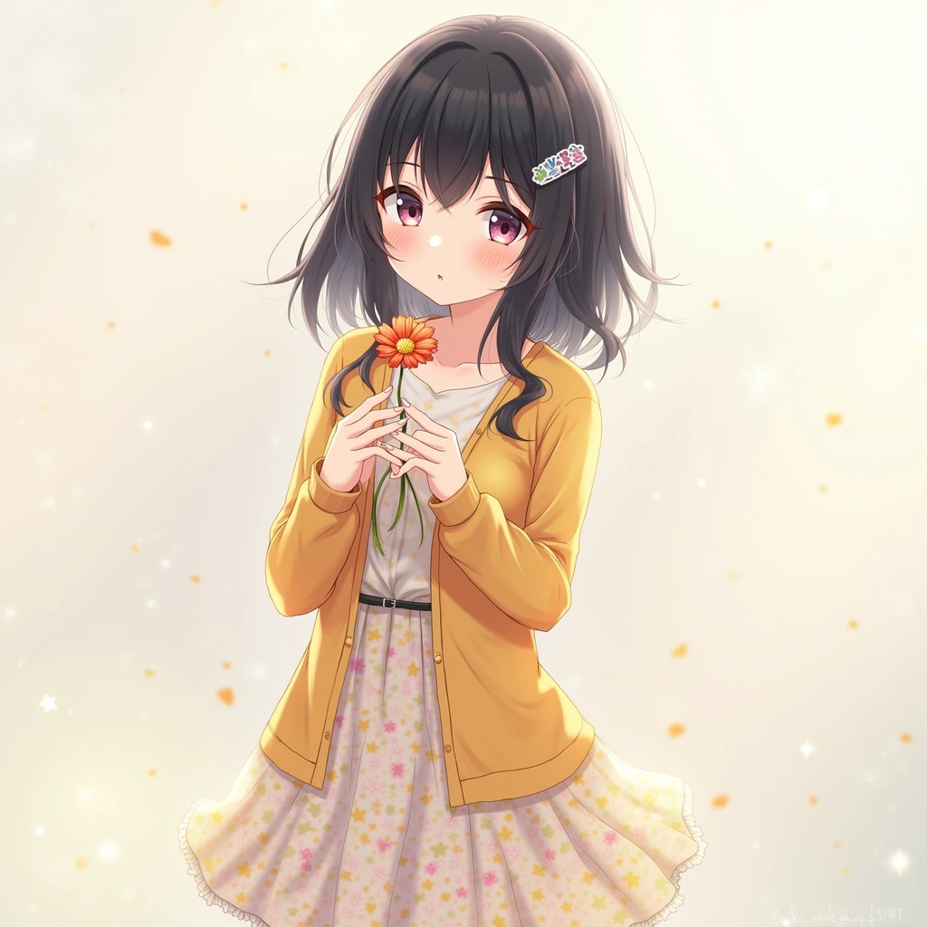 誕生花に願いを祈る美少女(2種類)