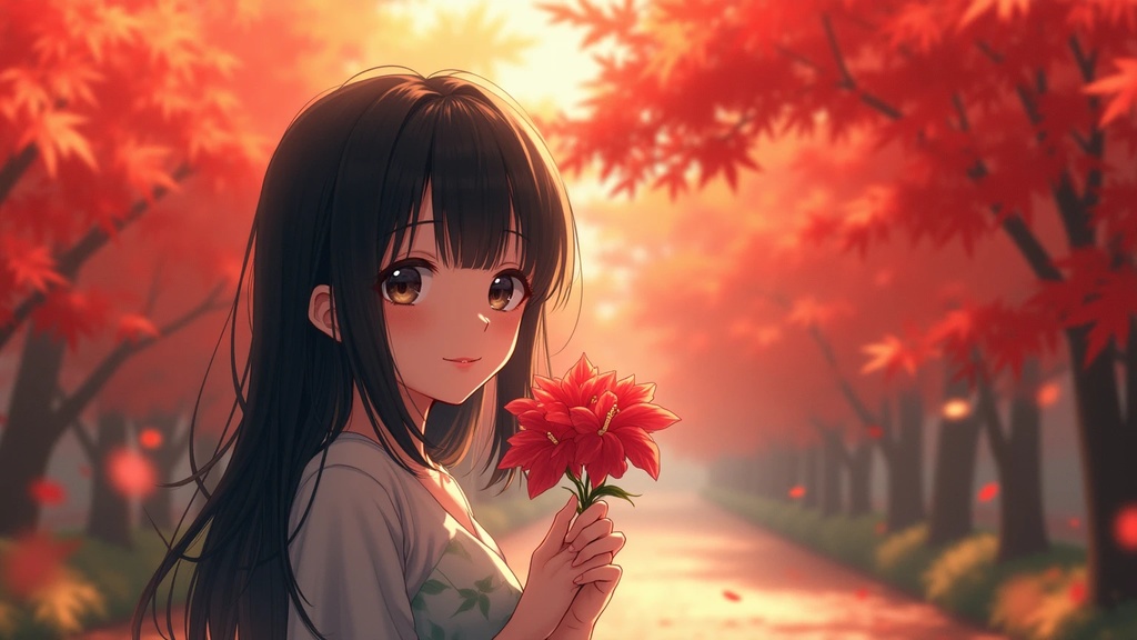 誕生花に願いを祈る美少女(2種類)