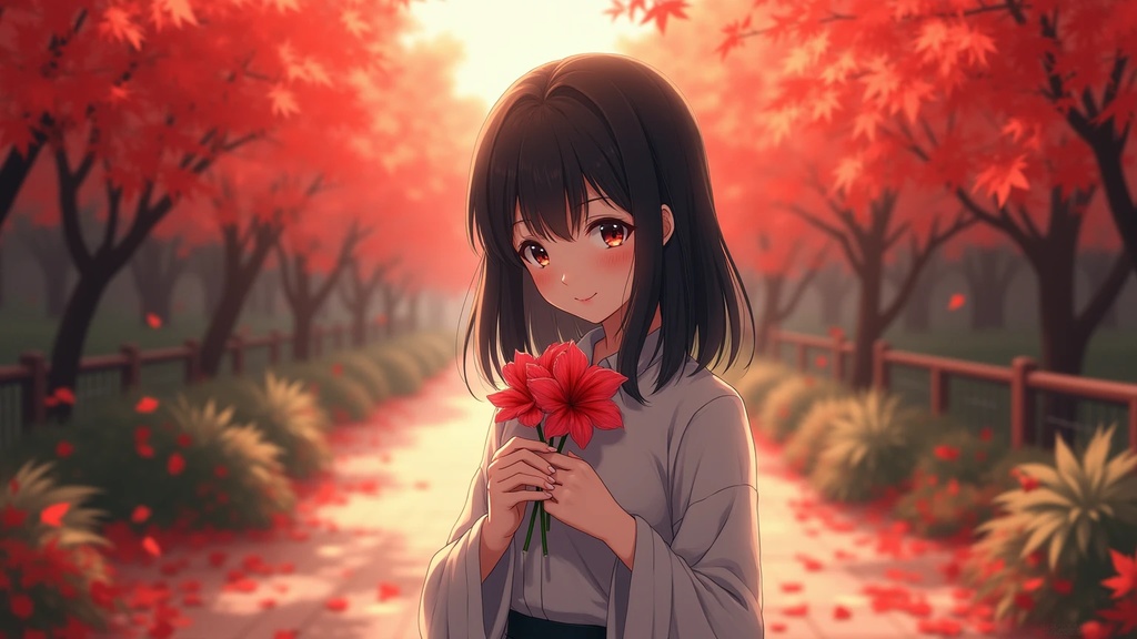 誕生花に願いを祈る美少女(2種類)