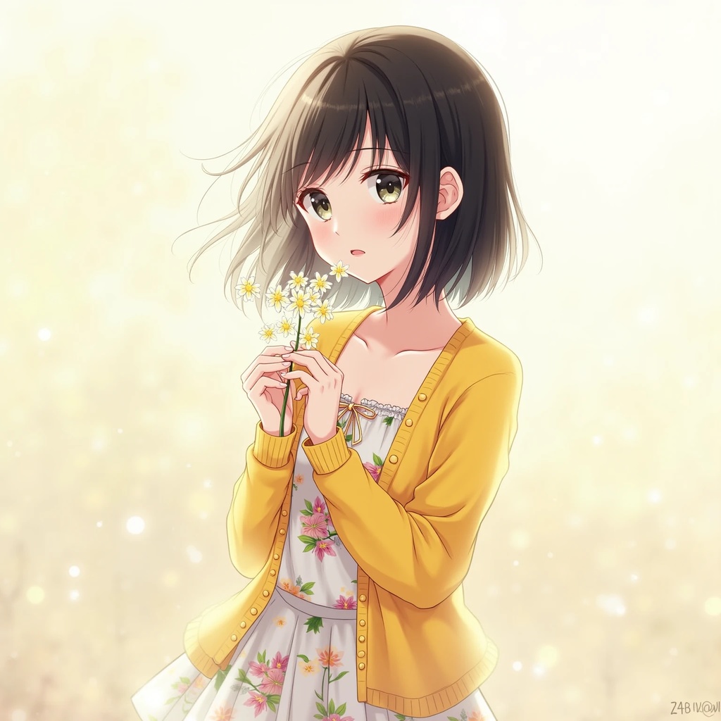 誕生花に願いを祈る美少女(2種類)