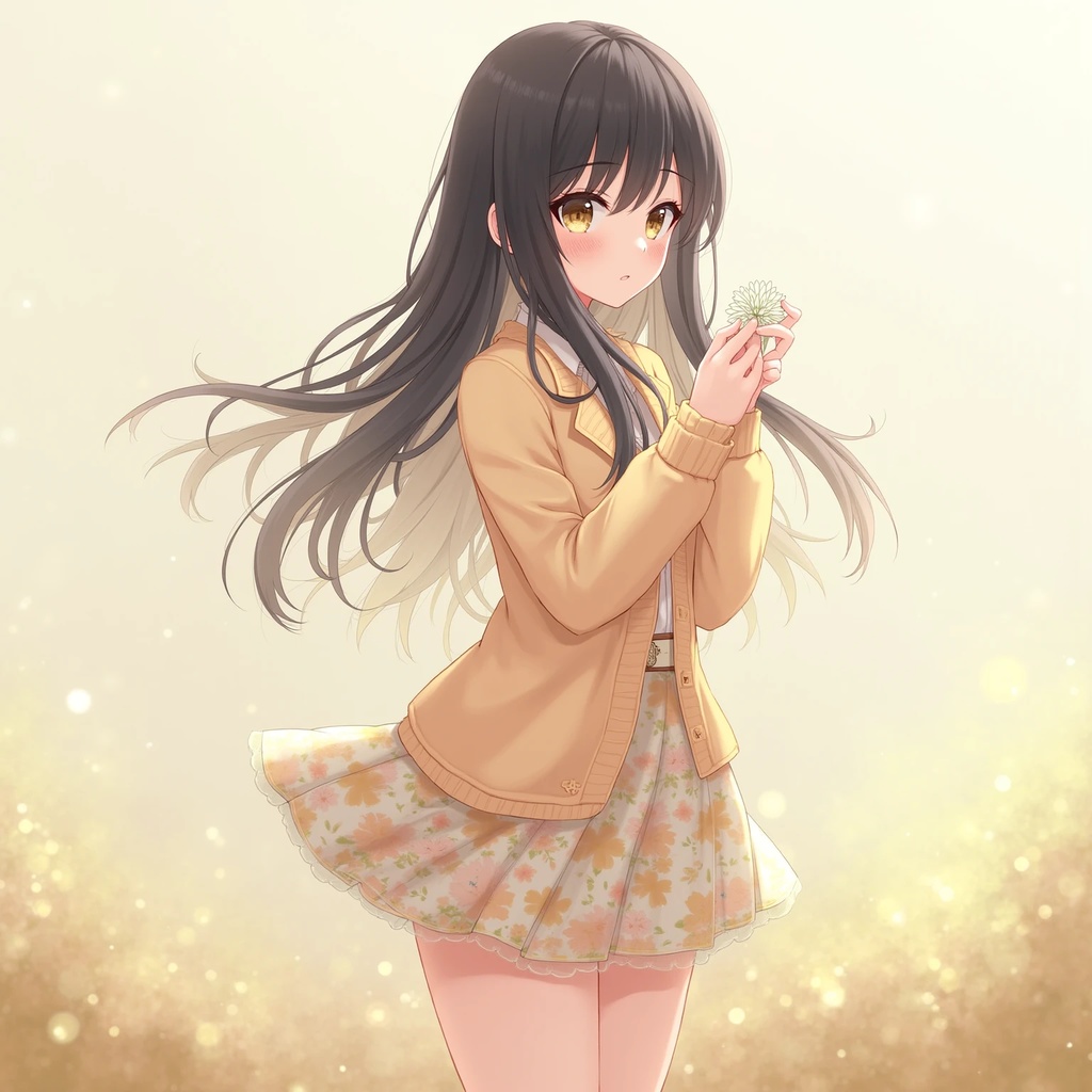 誕生花に願いを祈る美少女(2種類)