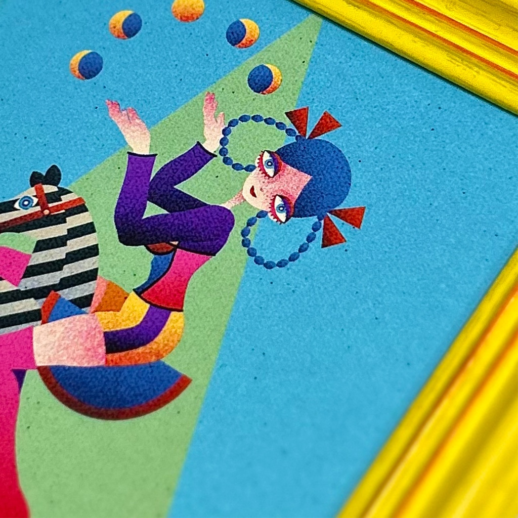 一輪車乗りのジャグリング 額入りポストカード