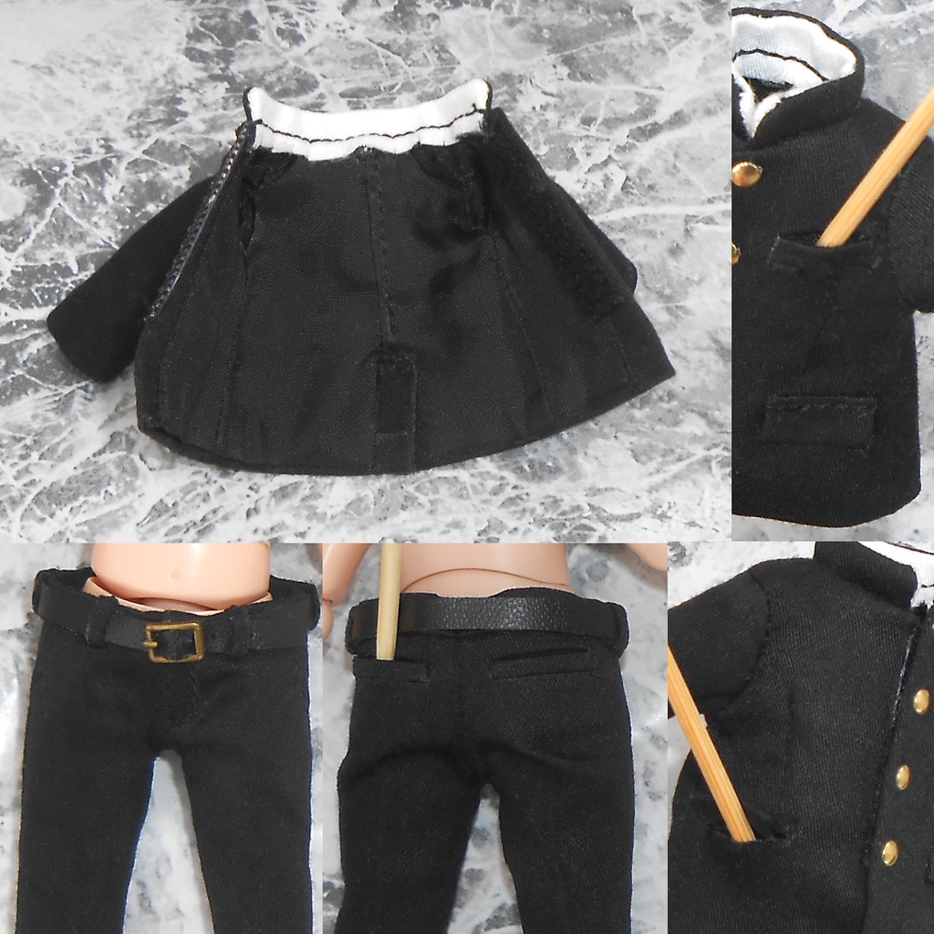 オビツ11用 前とじ学ランセット 黒 白 2種 ハンドメイド