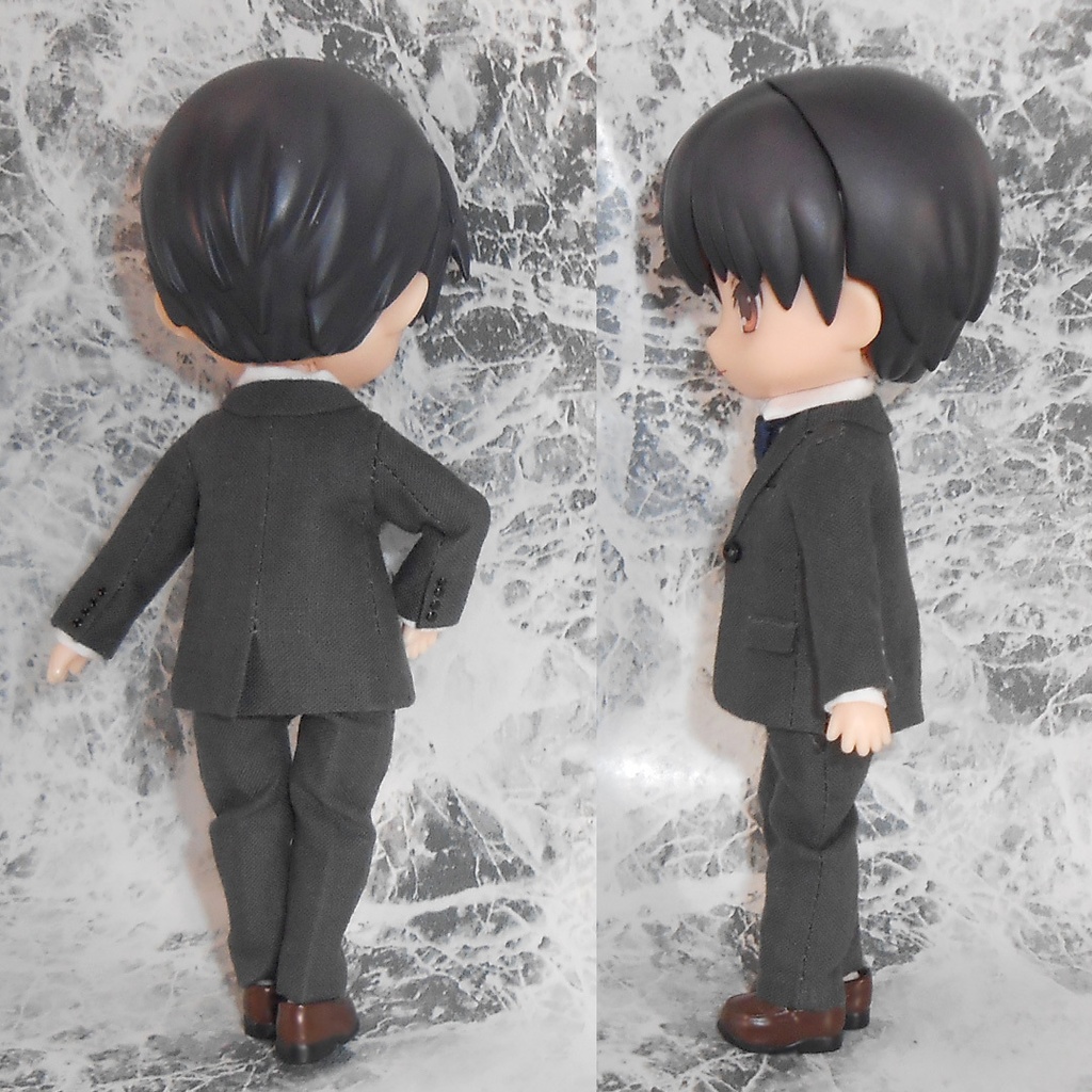 ねんどろいどどーる 【身長調整用】 前閉じスーツセット グレー スリーピース ハンドメイド