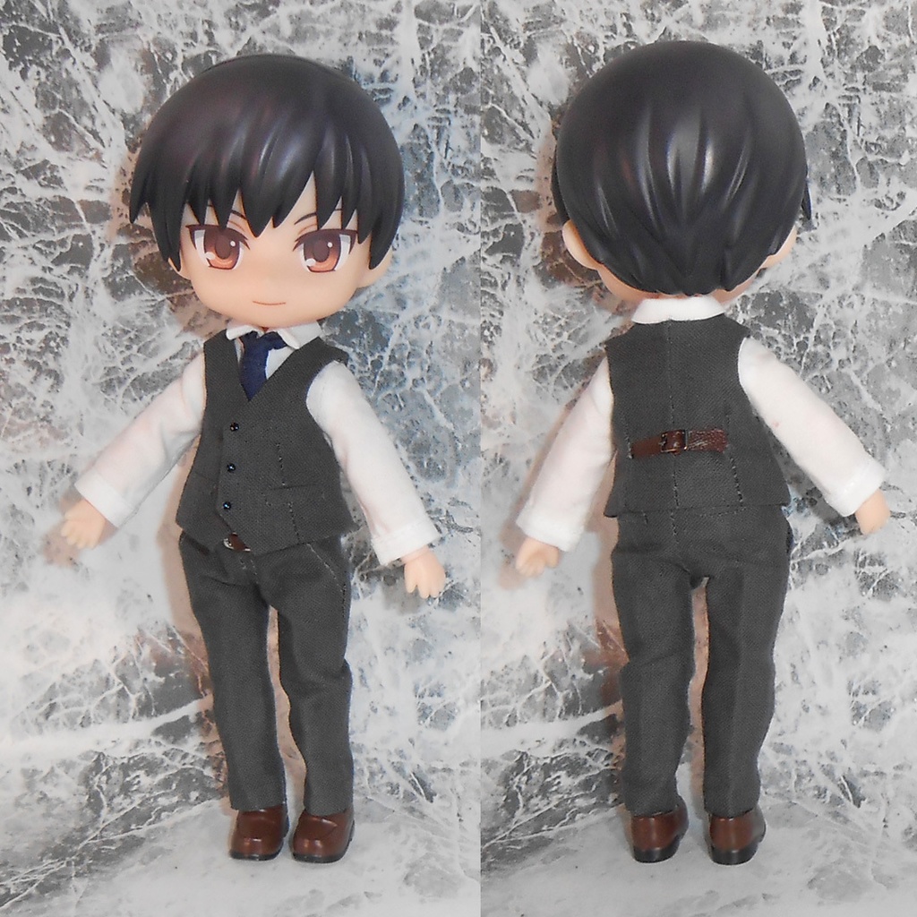 ねんどろいどどーる 【身長調整用】 前閉じスーツセット グレー スリーピース ハンドメイド