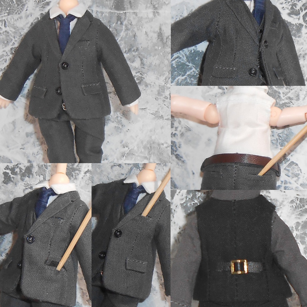 ねんどろいどどーる 【身長調整用】 前閉じスーツセット 黒 スリーピース