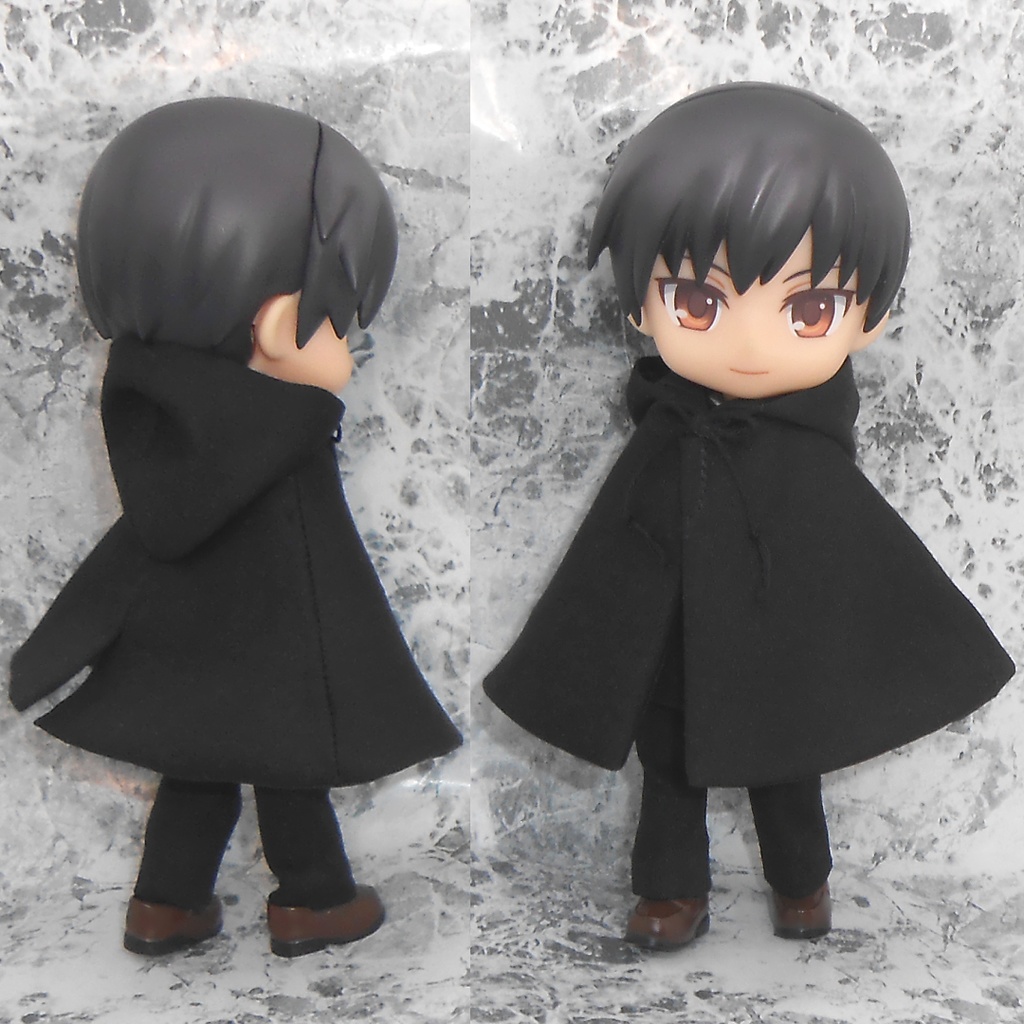 ねんどろいどどーる オビツ11用 マント マントコート 外套 フード付き 襟付き 黒 白 ハンドメイド