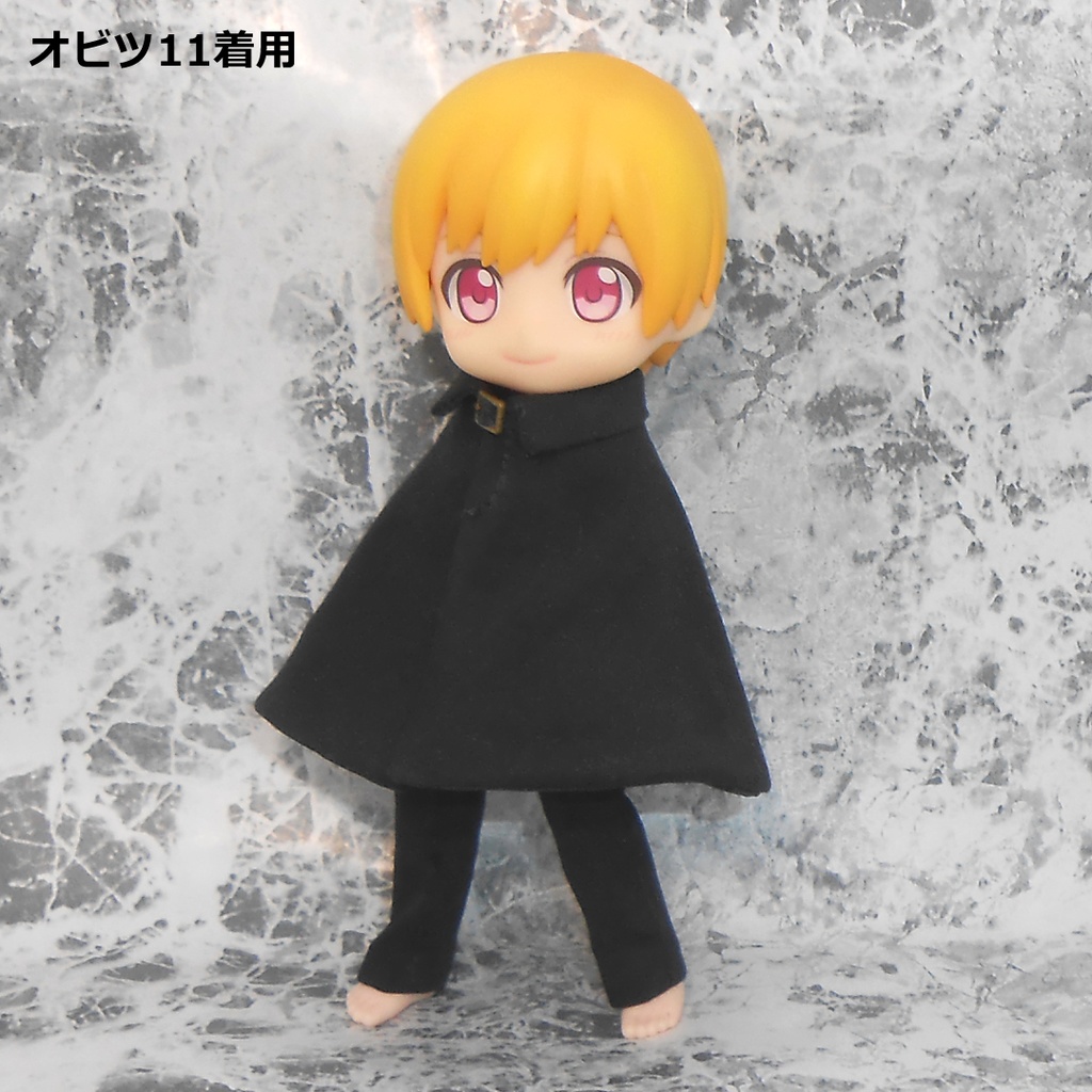 ねんどろいどどーる オビツ11用 マント マントコート 外套 フード付き 襟付き 黒 白 ハンドメイド