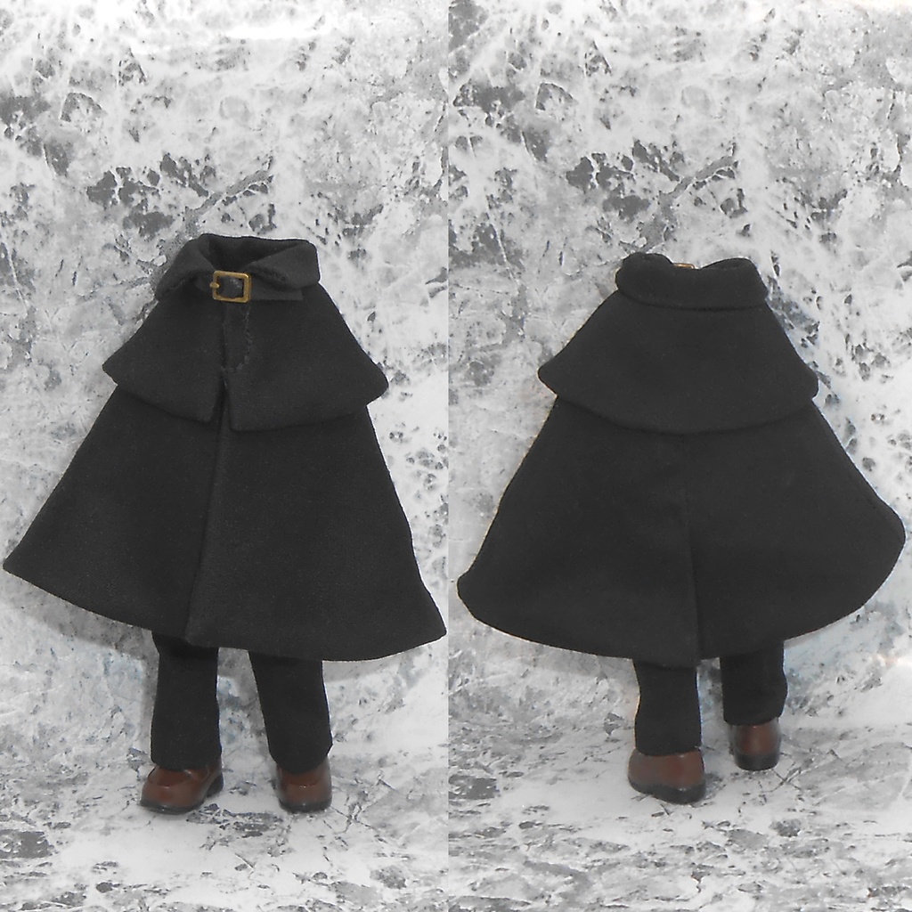 ねんどろいどどーる オビツ11用 マント マントコート 外套 フード付き 襟付き 黒 白 ハンドメイド