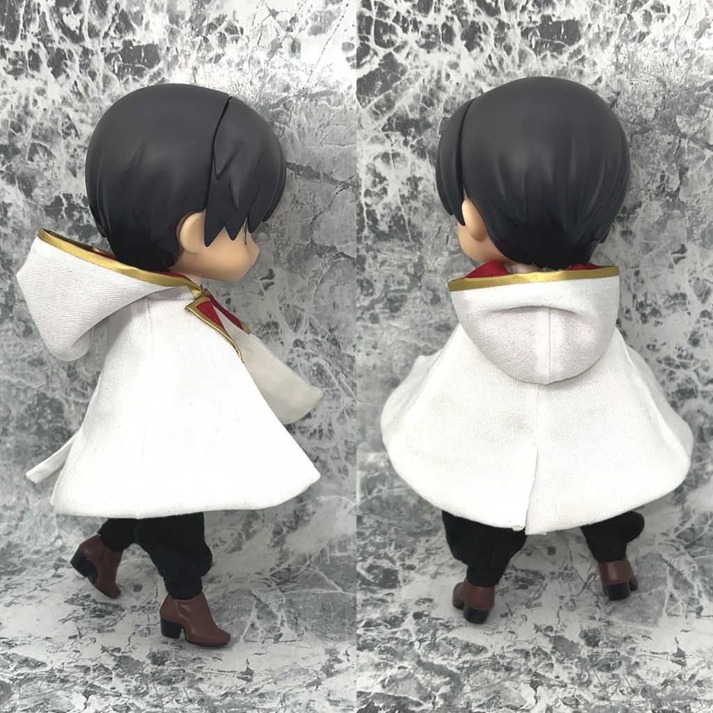 ねんどろいどどーる オビツ11用 マント マントコート 外套 フード付き 襟付き 黒 白 ハンドメイド