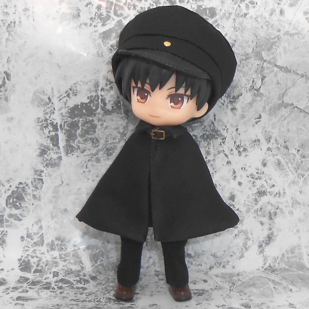 ねんどろいどどーる オビツ11用 マント マントコート 外套 フード付き 襟付き 黒 白 ハンドメイド