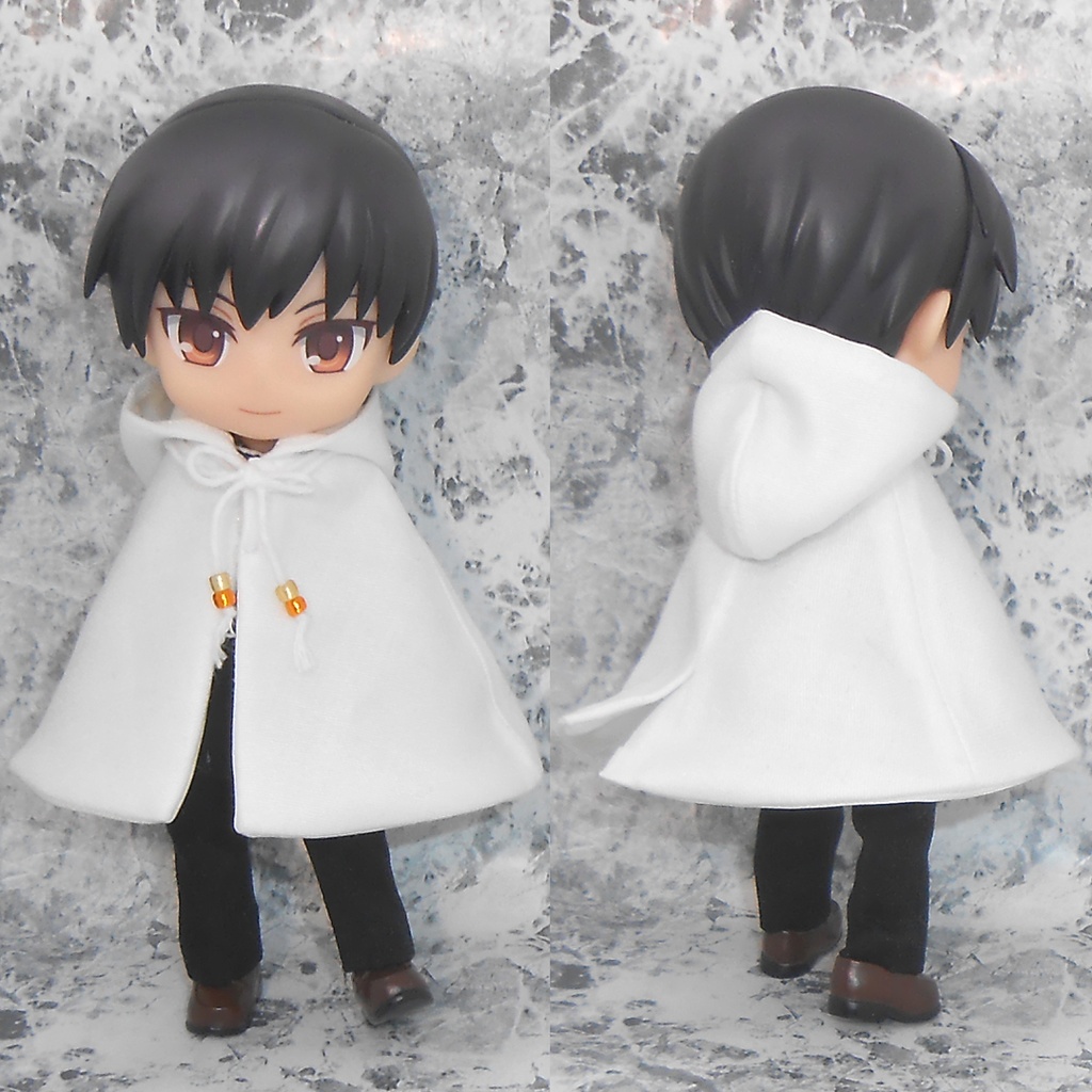 ねんどろいどどーる オビツ11用 マント マントコート 外套 フード付き 襟付き 黒 白 ハンドメイド