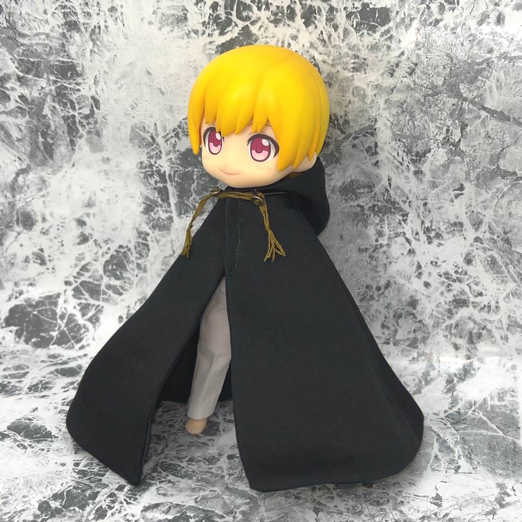 ねんどろいどどーる オビツ11用 マント コート ロングサイズ 外套 フード付き 襟付き 黒 ハンドメイド