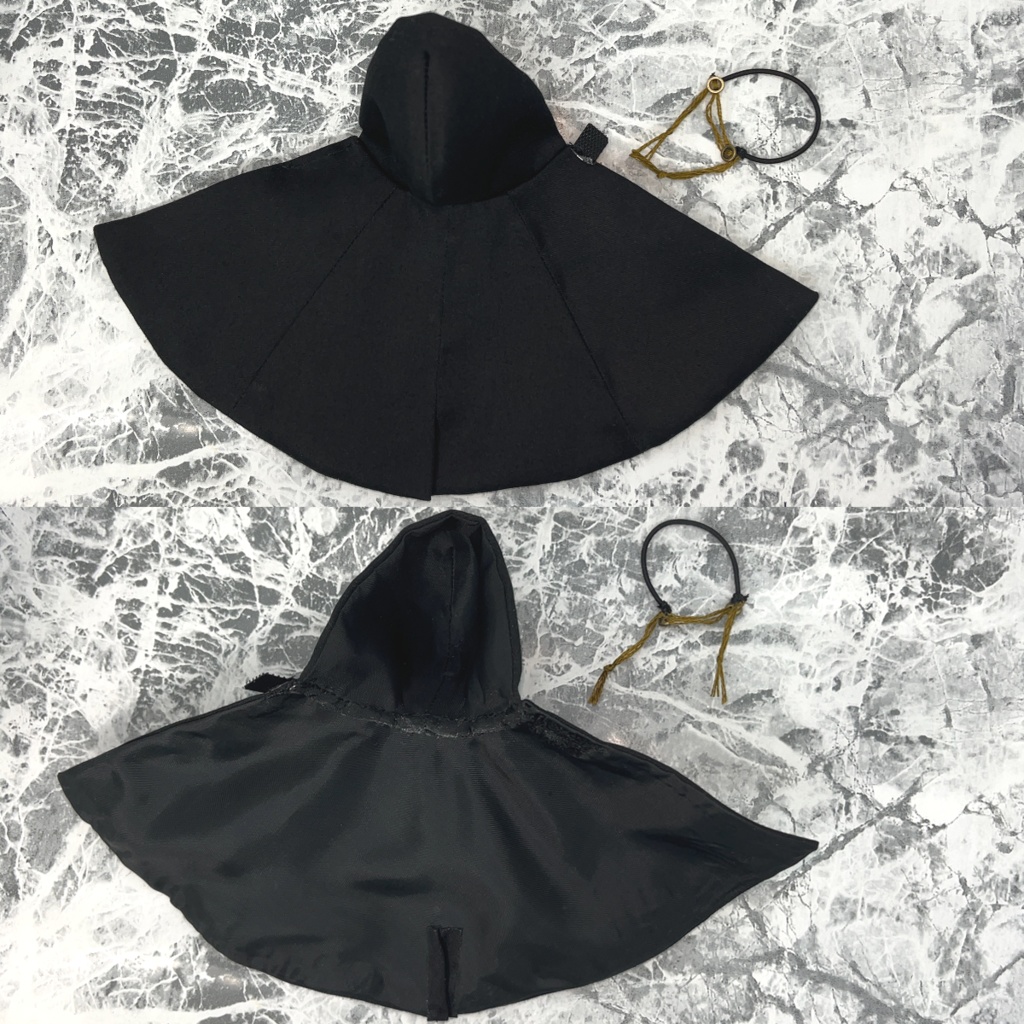 ねんどろいどどーる オビツ11用 マント コート ロングサイズ 外套 フード付き 襟付き 黒 ハンドメイド