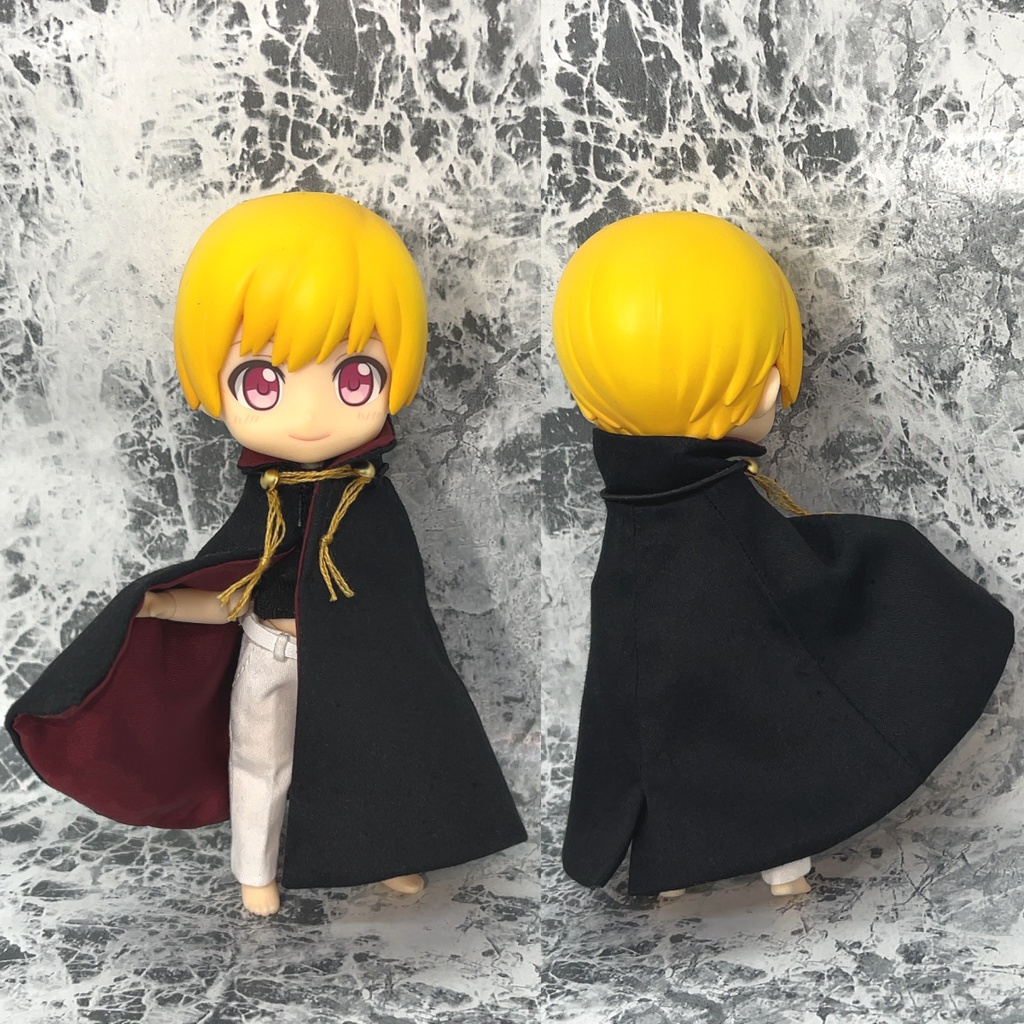 ねんどろいどどーる オビツ11用 マント コート ロングサイズ 外套 フード付き 襟付き 黒 ハンドメイド