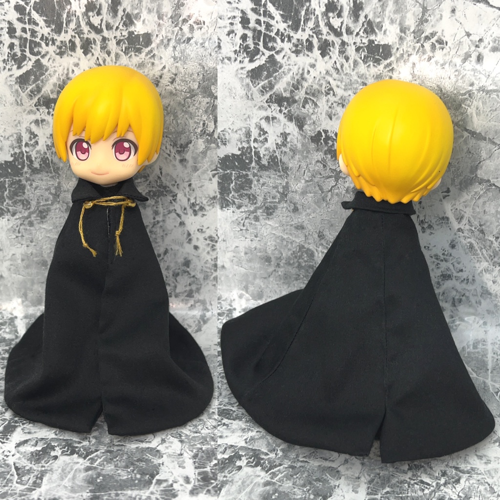 ねんどろいどどーる オビツ11用 マント コート ロングサイズ 外套 フード付き 襟付き 黒 ハンドメイド