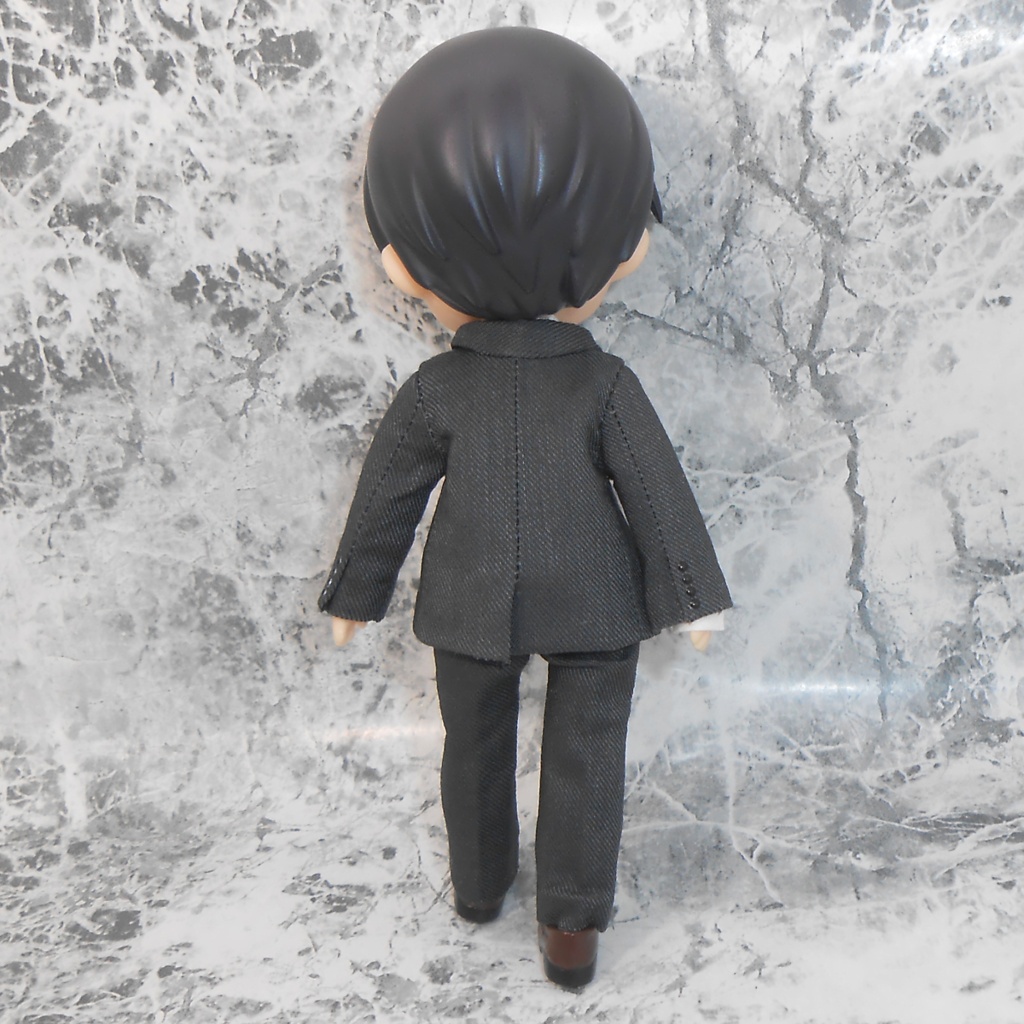 ねんどろいどどーる 【身長調整用】 前閉じスーツセット 濃グレー 綿麻混合生地 スリーピース ハンドメイド