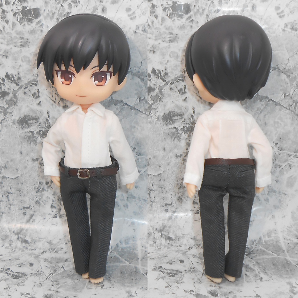 ねんどろいどどーる 【身長調整用】 前閉じスーツセット 濃グレー 綿麻混合生地 スリーピース ハンドメイド