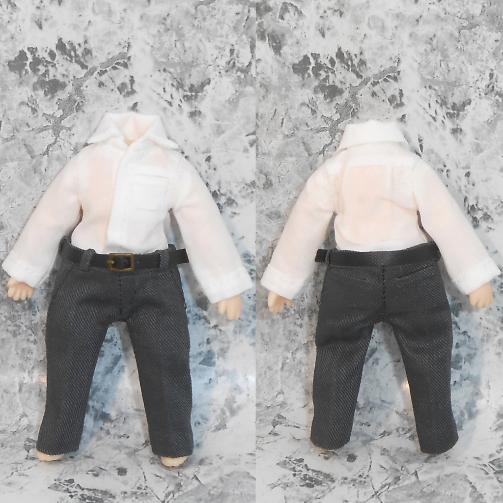 ねんどろいどどーる 前とじスーツセット 濃グレー 綿麻混合生地 スリーピース ハンドメイド